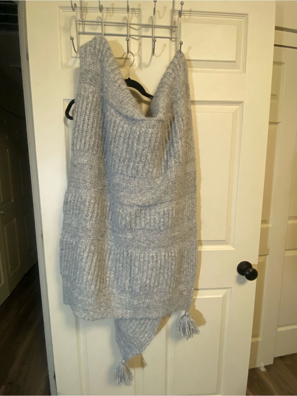 Hearth & Hand Light Gray Knit Throw with Tassels